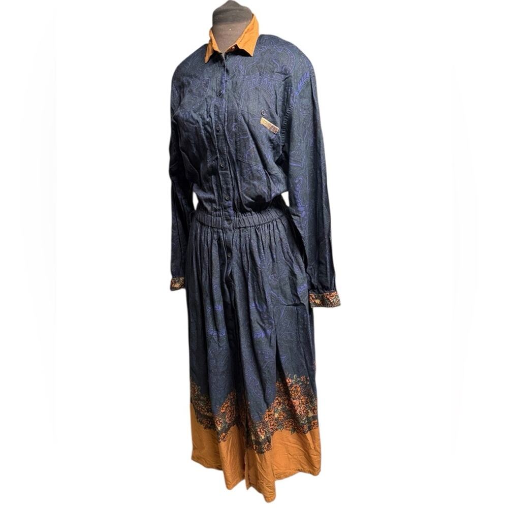 Vtg Together Paisley Maxi Shirt Dress Women Size 6 Tall Button Front Boho Artsy